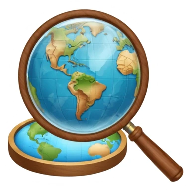 magnifying glass over a globe sticker