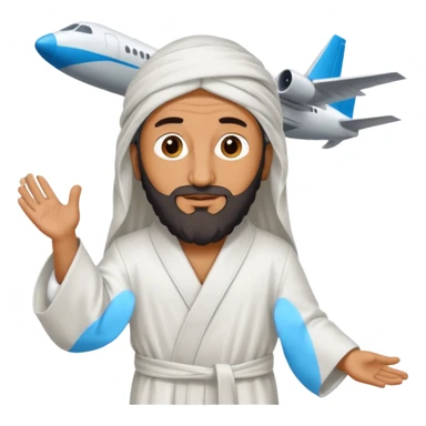 Osama bin Ladin standing on top of a plane with legs and a white robe sticker