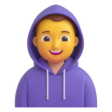 Paul Graham emoji, smiling, wearing a hoodie sticker