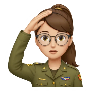 Brown hair pony tail glasses Salute with tear coming out eye sticker