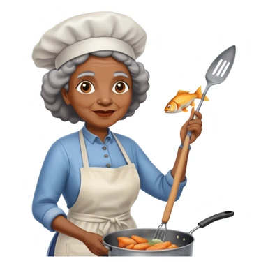 black old lady frying fish on stove sticker