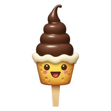 ice cream with chocolate, on a stick flat shape, with a smile  sticker