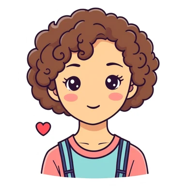 Girl with curly brown hair and heart eyes  sticker