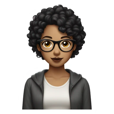 Girl with short black curly hair, glasses and a lip piercing  sticker