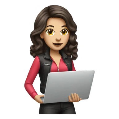 brunette girl drag racer holding laptop sticker