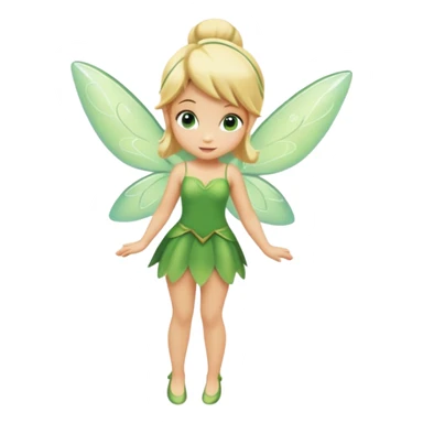 minimal Tinkerbell fairy with green dress and blonde hair, tiny wings, extremely simple sticker