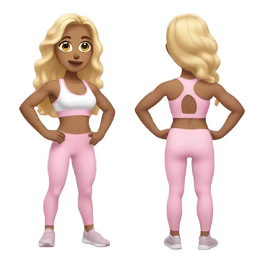 White woman, light skin, long hair, blonde hair, wavy hair, baby pink sports bra, baby pink leggings, flexing one arm sticker
