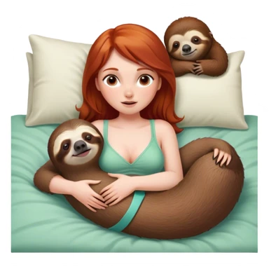 Red head led on bed with sloth toy on chest  sticker