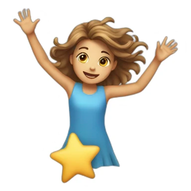 Girl with waving hair holding a star in hands while flying sticker