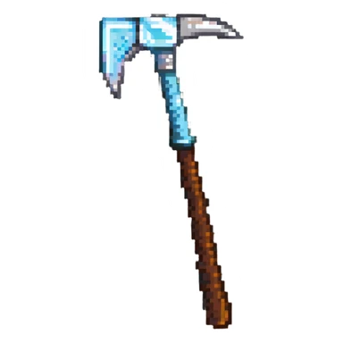 pixelated Minecraft diamond pickaxe with brown handle sticker