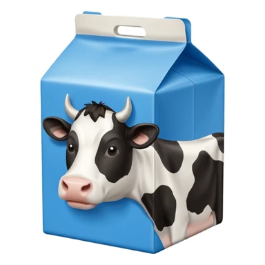 blue milk carton with a cow logo sticker