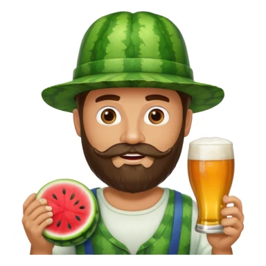 banana in watermelon witb a hat and beard also beer sticker