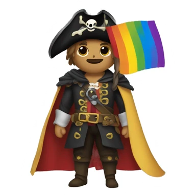 a pirate wearing a gay pride flag as a cape sticker