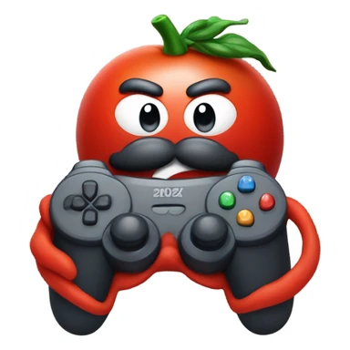 Tomato with mustache playing video game sticker