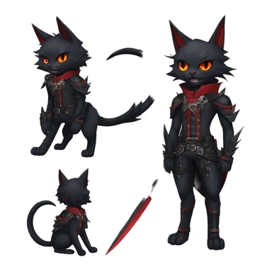 cool edgy elegant beautiful black punk red fantasy nargacuga-bat-cat-Fakemon collar harness warrior full body sticker