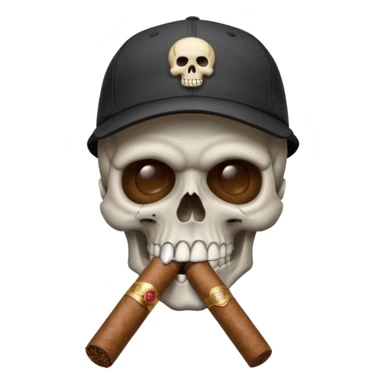 Skull head with a black baseball cap with a cigar in his mouth sticker
