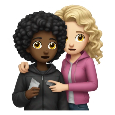  white girl with curly black hair crying next to a thief who stole a bag sticker