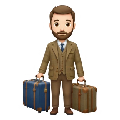 SCOTTISH MAN WITH STUBBLE BEARD TRAVELLING WITH SUITCASE AND BAGS sticker