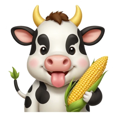 cute cow eating corn, holding corn with mouth, happy expression, 3D cartoon, mobile game icon style, clean background, no text, no watermark
 sticker