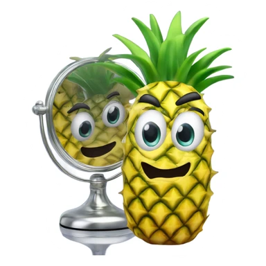 3D elegant pineapple🍍  with big shiny eyes 👀 pineapple holds mirror with its reflection 🪞🍍 sticker