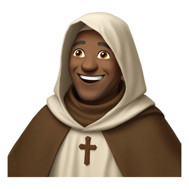 a Franciscan friar, dressed in traditional Franciscan clothing, smiling, laughing. sticker