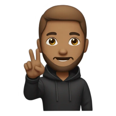 Brown guy in black hoodie waving hand , trimmed beard , black eyes sticker