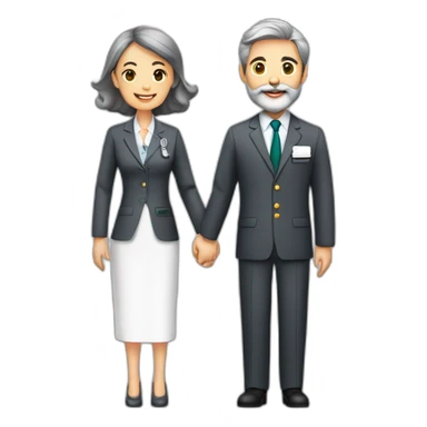 husband classy caucasian 55 dark gray hair trimmed beard executive suit holding bible, with wife asian age 55 dark hair nurse uniform, no children sticker