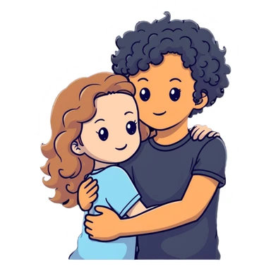 girl with long light brown hair and pale skin hugging a boy with black curly hair and tanned skin sticker