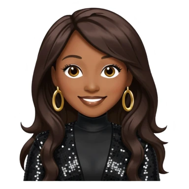 Coko from SWV with long dark brown hair, black sequin outfit sticker