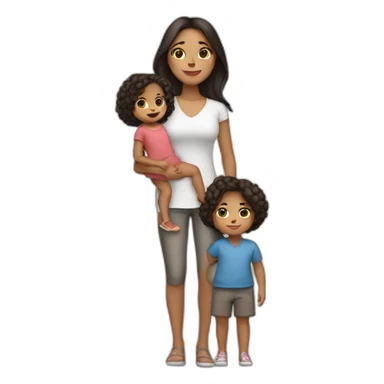 mother and 2 child with dark hair5 and white skin full length sticker
