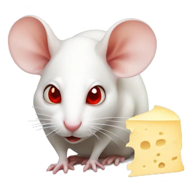 White rat with red eyes eating cheese sticker