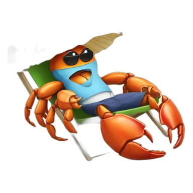 huge crab snuggling with his huge taco in a beach chair sticker