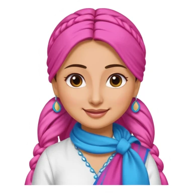 generate a pretty bratz emoji that looks like Kareena Kapoor's Geet character. 
Make her wear a white shirt with a colorful blue-pink dupatta wrapped around her neck. smiling big. hair tied into a side part ponytail

She should look like Kareena Kapoor sticker