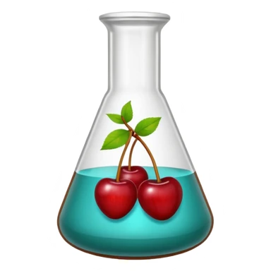A science beaker filled with teal chemical, cherries, and wood chips sticker