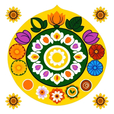 Onam celebration with pookalam flower rangoli and traditional malayali sadhya meal sticker