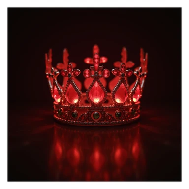realistic glowing red crown with gems, dramatic lighting, high detail sticker