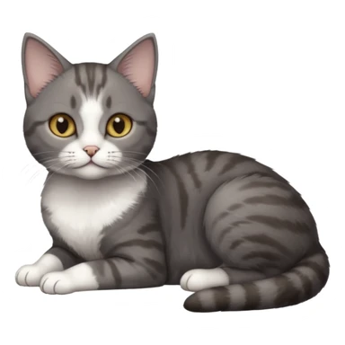 full body tiny short hair dark grey and white cat with hazel eyes lying down sticker