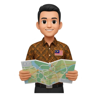 Male Malaysian Tourist Guide with Badge, Batik Clothes & hold a Map sticker