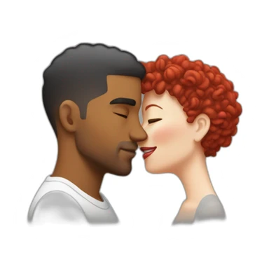 Brown man with a hair cut fade kissing a White woman with red curly hair sticker