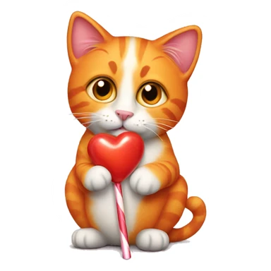 Realistic orange cat holding heart shaped lollipop  sticker