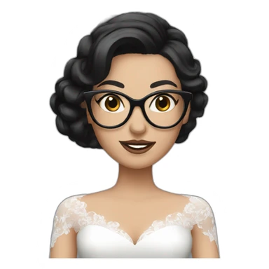 a white bride with black hair and glasses and a sleeves sticker