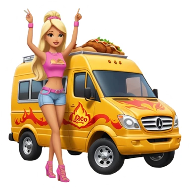 Hispanic pollo loco Barbie’s insanely flaming hot butt burning chicken sandwich Extended length Sprinter 4500 van high roof off road rally delivery food truck capable of rock and desert racing  sticker
