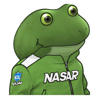 wearing a neon green nascar jacket that says "pump" sticker