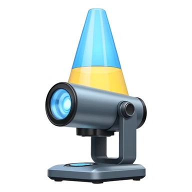 Flat emoji of a wrist-mounted hologram projector emitting a soft blue light cone, simple shapes, modern sci-fi style sticker