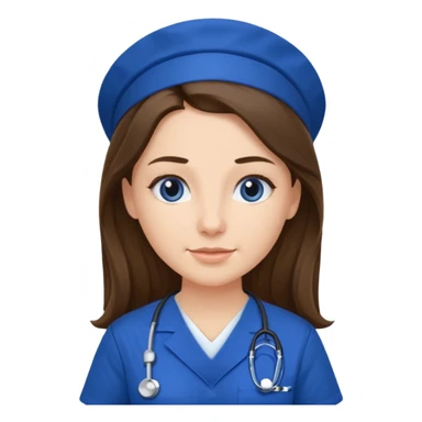 Nurse, woman, long brunette hair, royal blue scrubs sticker