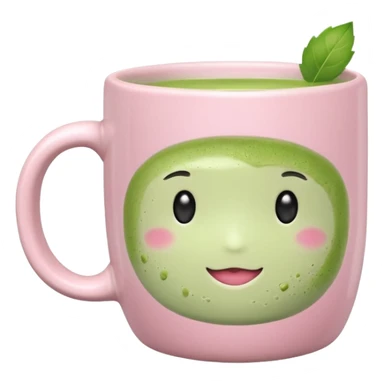 White pastel pink ceramic mug of matcha sticker