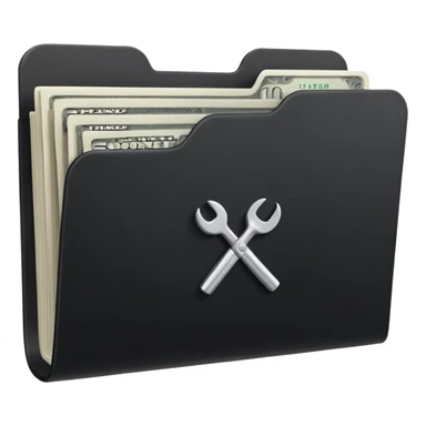 A minimal emoji-style icon of a matte black folder, slightly open, with a simple white or gold finance logo on the front symbolizing growth, stability, and money management, clean lines, subtle shading, and a professional, organized vibe. sticker