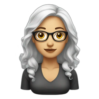 mujer blanca, con cabello suelto lacio, largo a la cintura, con lentes claros, cabello oscuro, lacio y largo sticker