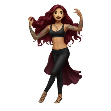 Beautiful tattooed burgundy long haired woman dancing sticker