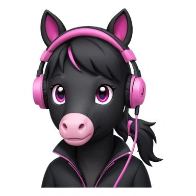 Black pony streamer with gaming head set sticker